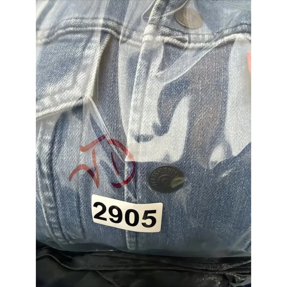 Levis Premium Denim Trucker Jacket S Medium Wash Blue Logo Side Stripe Panel
